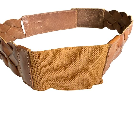 Bohemian Woven Braided Leather Wide Elastic Belt Women's 34.5" Brown Adjustable - Picture 5 of 8